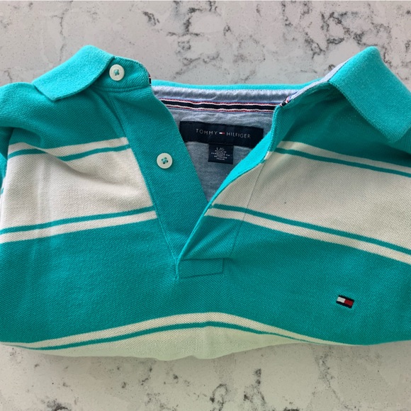 Teal and White Tommy Hilfiger Longsleeve Polo - Picture 3 of 3